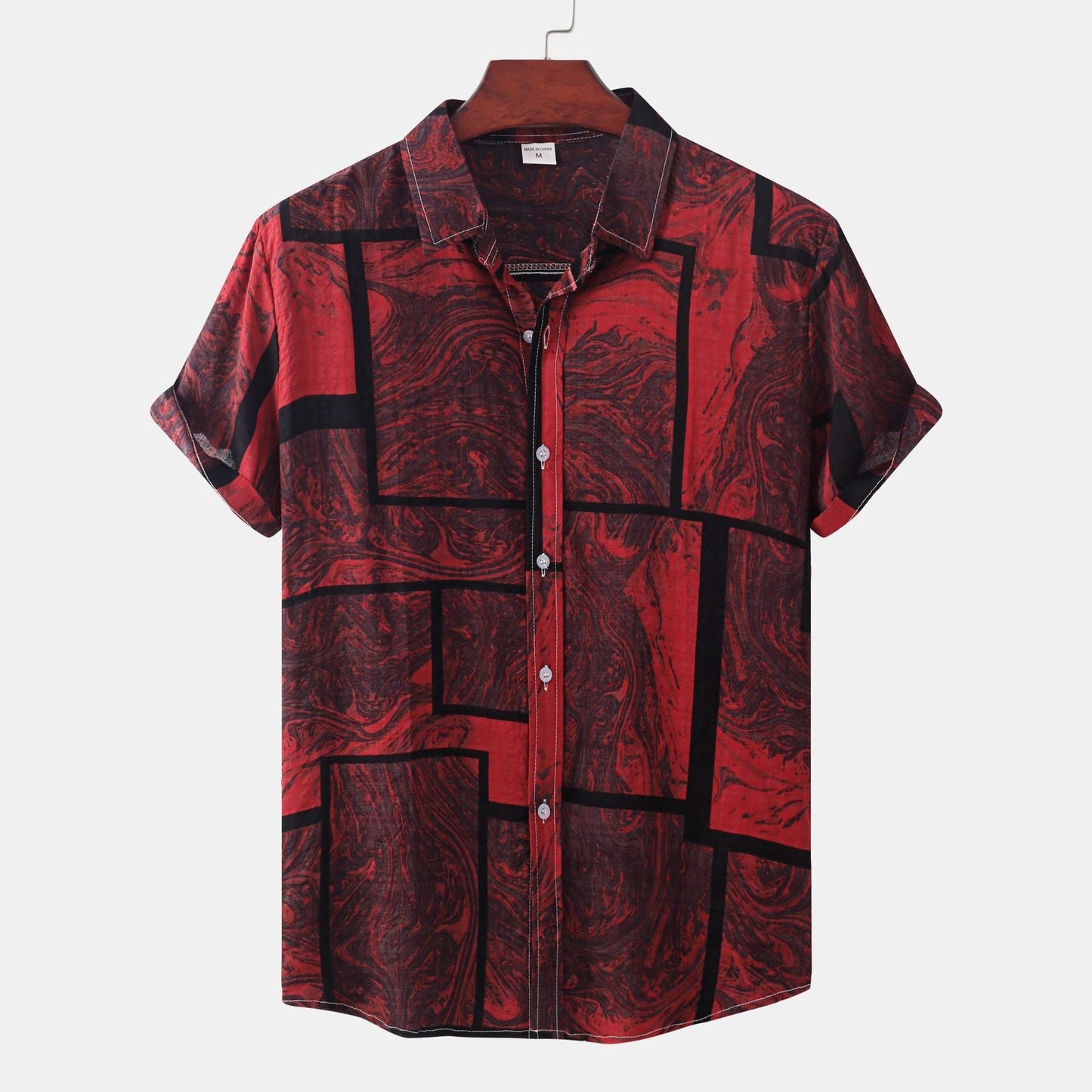 Herren Kurzarmhemd Modern Marmor-Design Slim Fit
