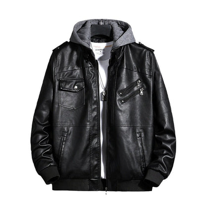 Herren Lederjacke Lässig Mit Kapuze und Taschen