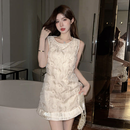 BerlinGlamour Chanel-Stil Rundhals-Plissee-Weste Kleid mit Nieten