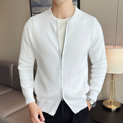 Herren Strickjacke Stehkragen Rippstrick Reißverschluss