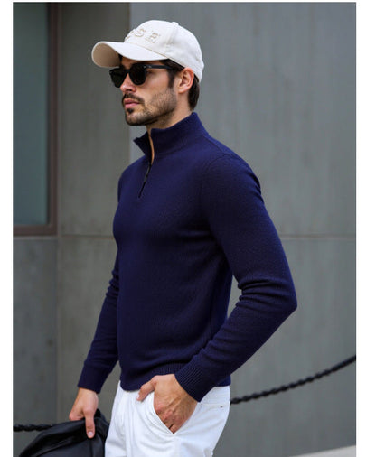 Herren Rollkragenpullover Modern Struktur Design Schwarz