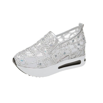Damen Sneaker Slip-On mit Strass Glitzer und elastischem Riemen