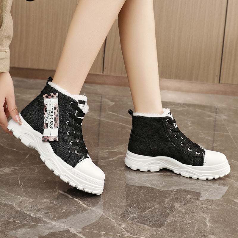 Damen Sneaker High-Top Fleece-Futter Robust Denim