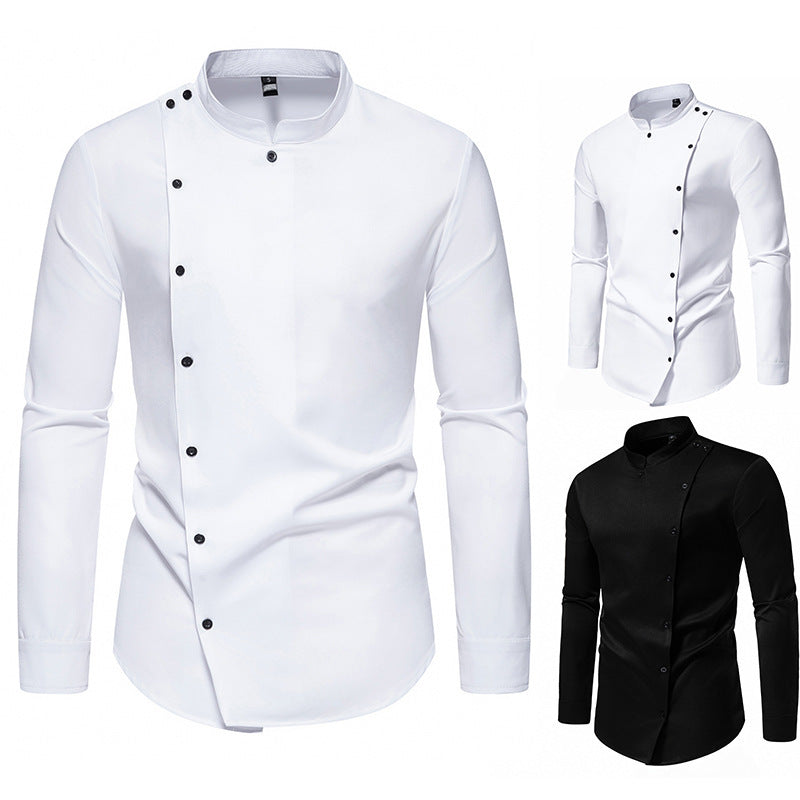 Elegantes Herrenhemd mit Stehkragen und Knopfdesign - BerlinGlamour