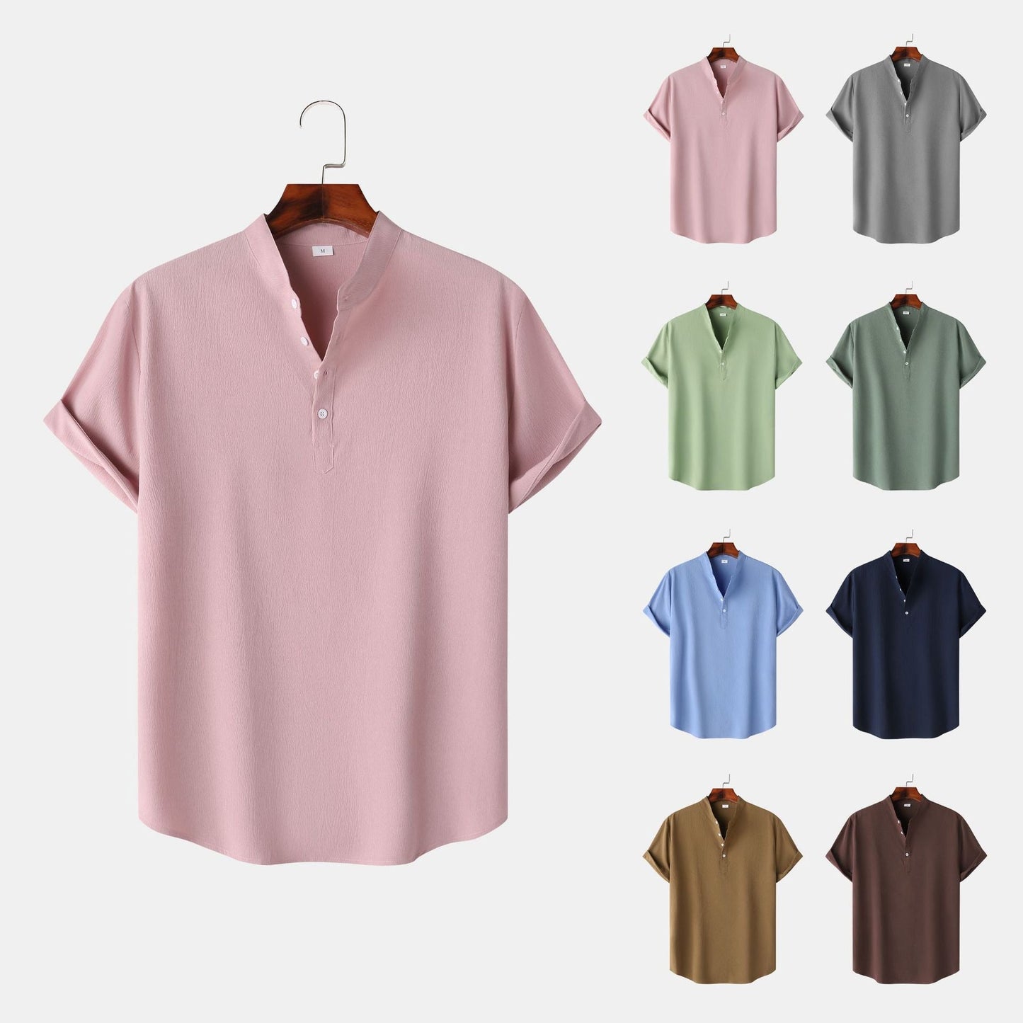 Herren Hemd Kurzarm Modern Henley Design - BerlinGlamour