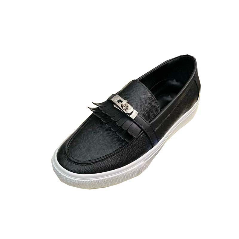 Damen Mokassins Ledernarbung Elegant Schwarz
