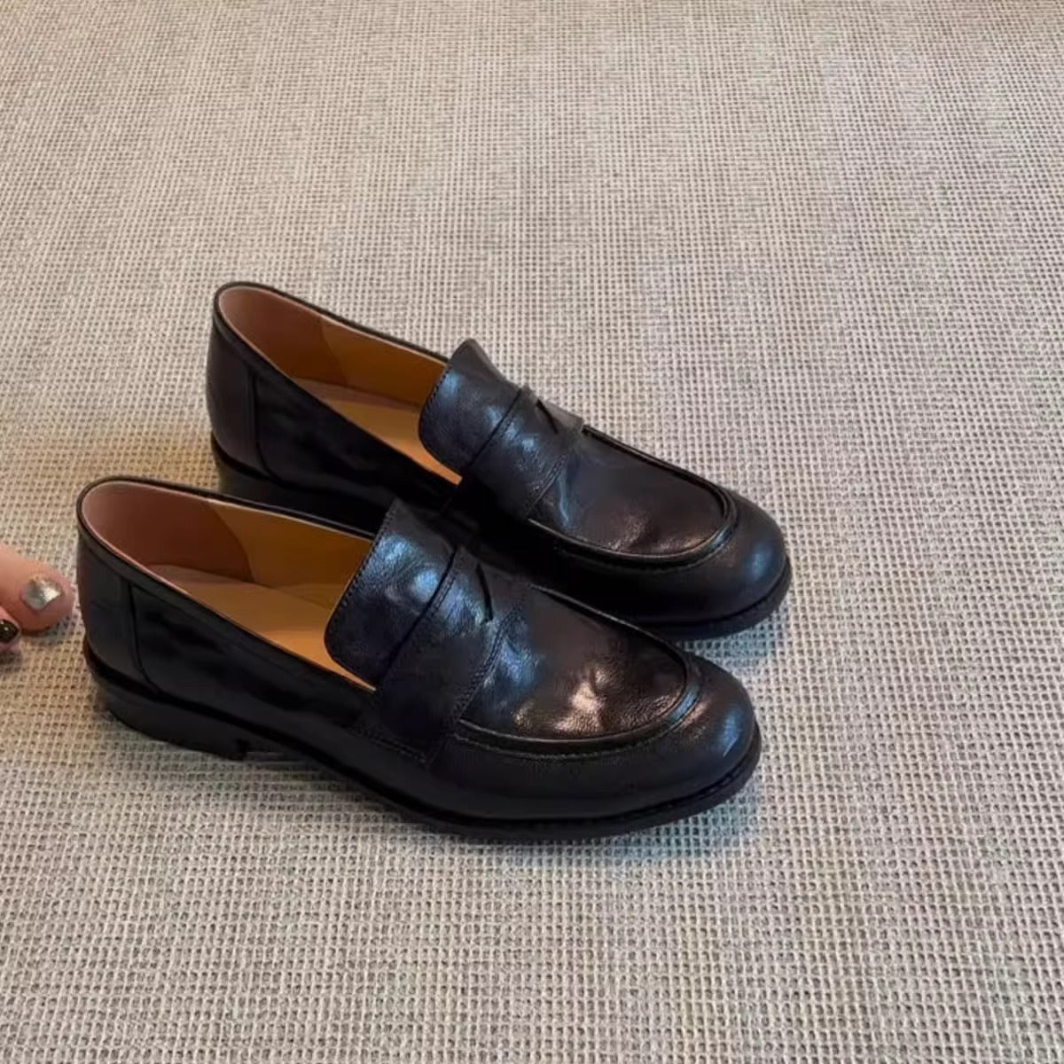 Damen Mokassins Leder Elegante Schlupfschuhe Schwarz