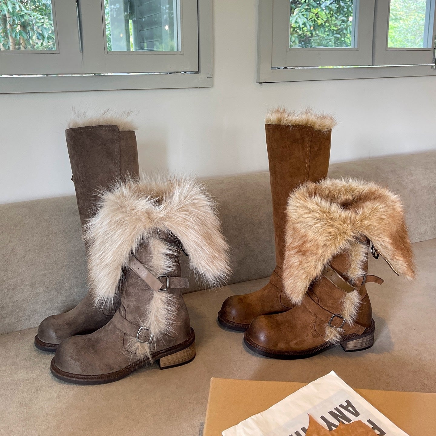 Damen Winterstiefel Elegant Kunstfell Schnallen Warm - BerlinGlamour