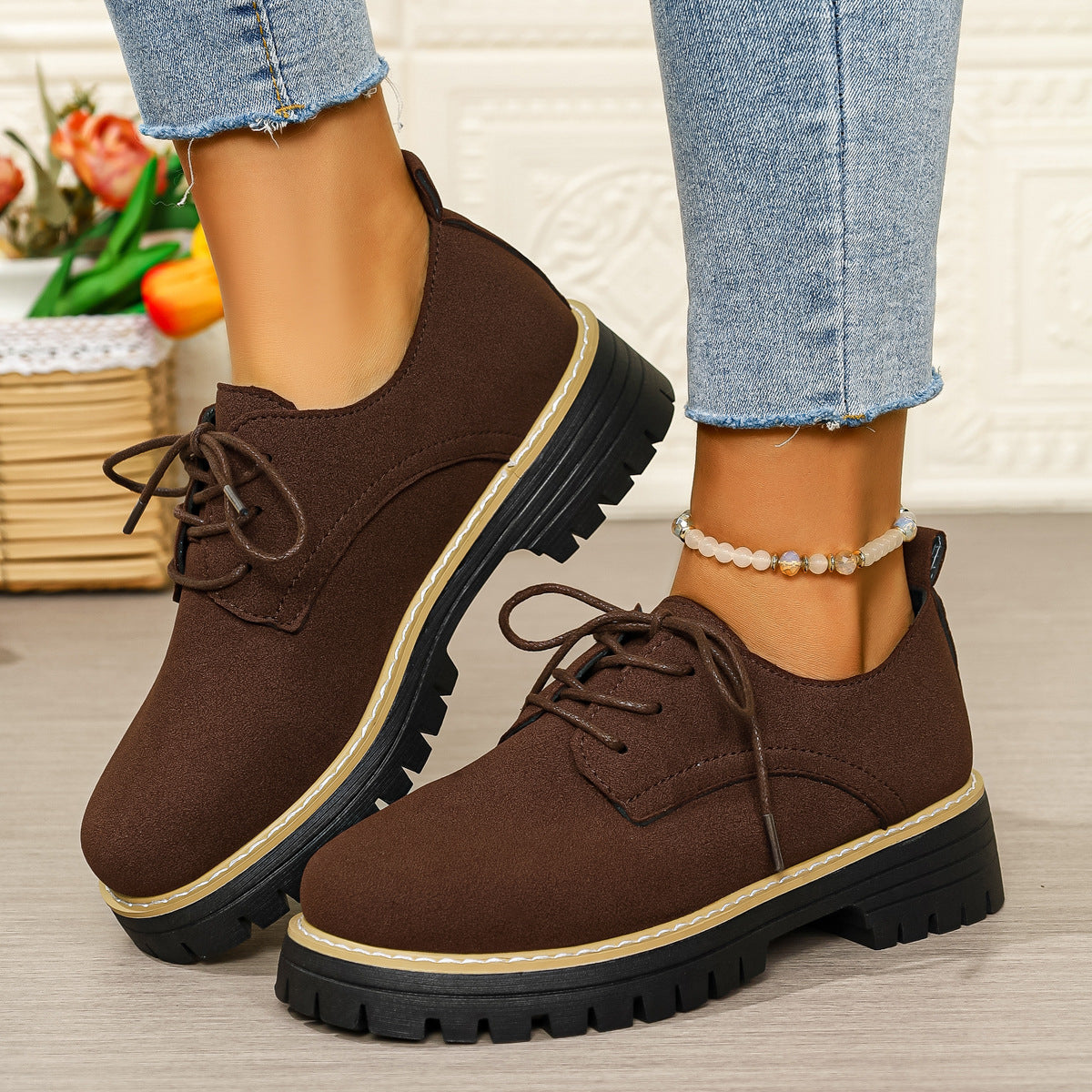 Damen Schnürschuhe Robust Profil Modisch