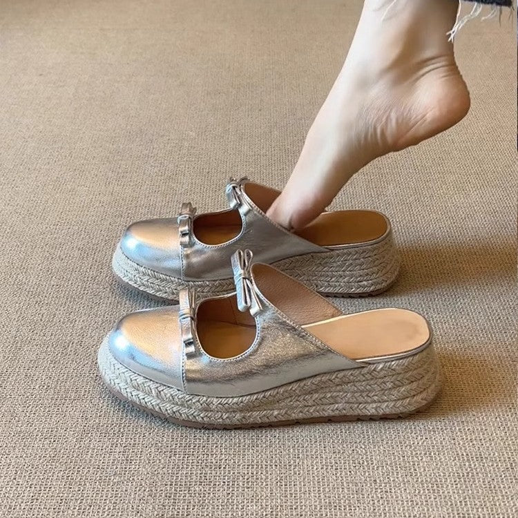Damen Espadrilles Pantoletten mit Schleife Bequem Sommer - BerlinGlamour
