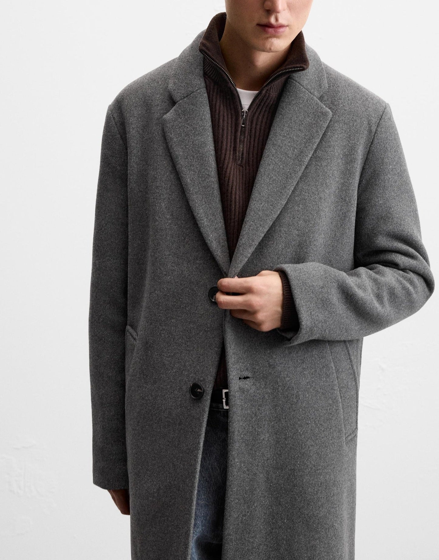Herren Wollmantel Klassisch Eleganter Wintermantel Mit Taschen