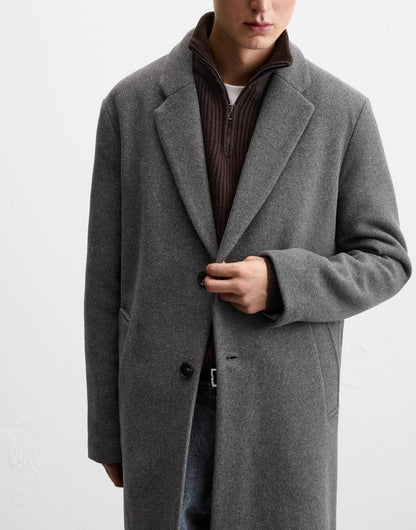 Herren Wollmantel Klassisch Eleganter Wintermantel Mit Taschen