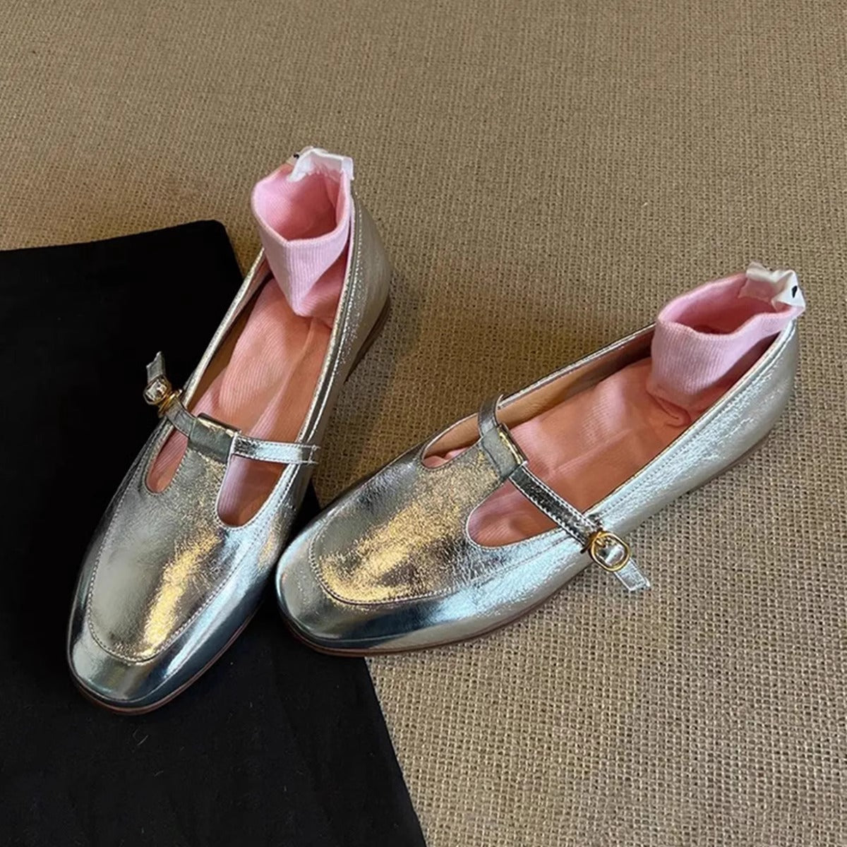 Damen Slingback Ballerinas Elegante Schnalle Schuhe