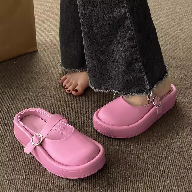 Damenschuhe Plateau Pantoletten Komfortabel Weite Einstellbar