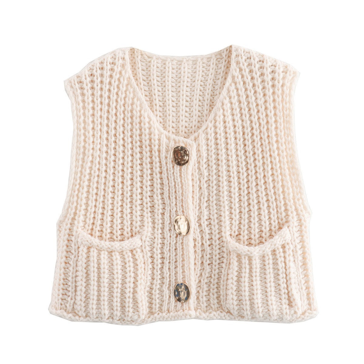 Damen Strickweste Modern mit Knöpfen und Taschen