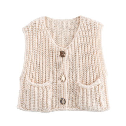 Damen Strickweste Modern mit Knöpfen und Taschen