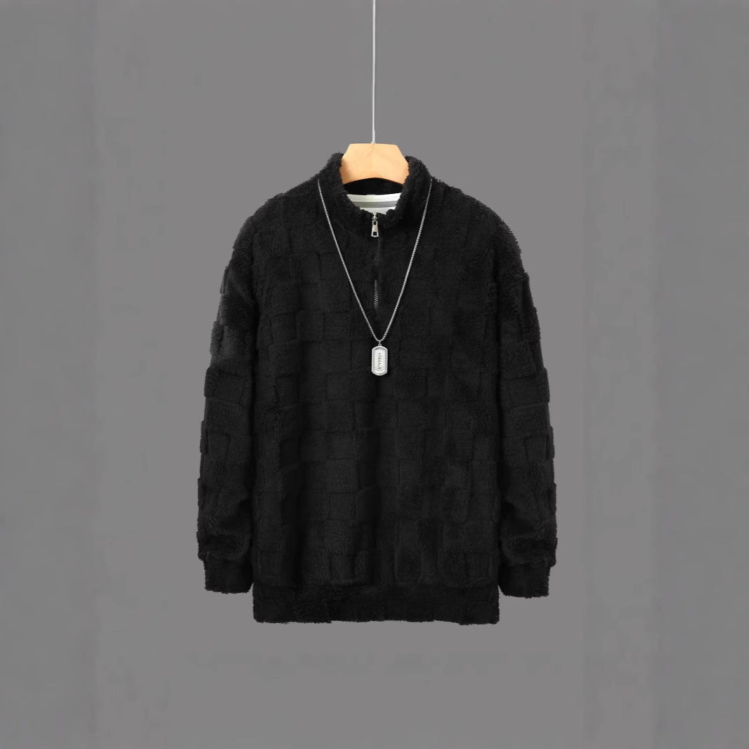 Herren Fleece-Pullover Reißverschluss Strukturiert Warm