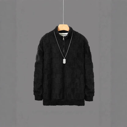 Herren Fleece-Pullover Reißverschluss Strukturiert Warm
