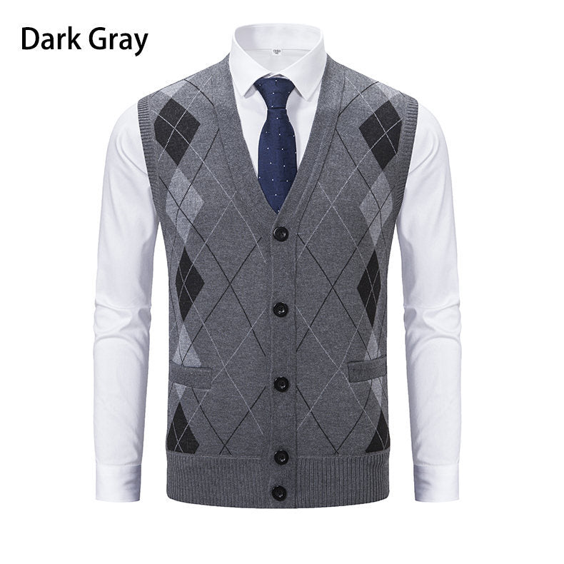 Herren elegante Strickweste mit modernem Rautenmuster und praktischen Taschen BerlinGlamour