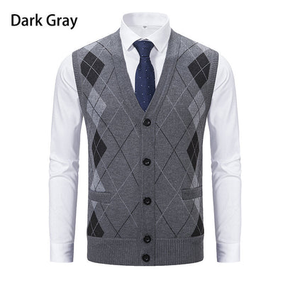 Herren elegante Strickweste mit modernem Rautenmuster und praktischen Taschen BerlinGlamour