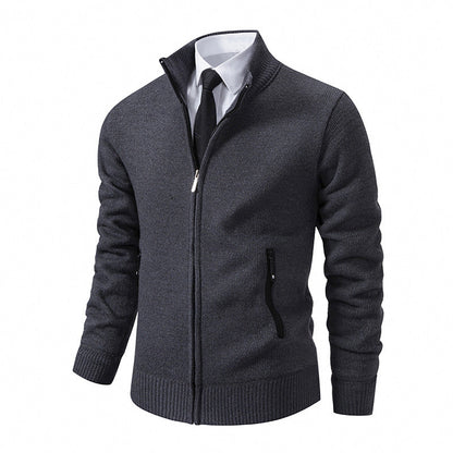 Herren Strickjacke Modern mit hohem Kragen und Reißverschlusstaschen