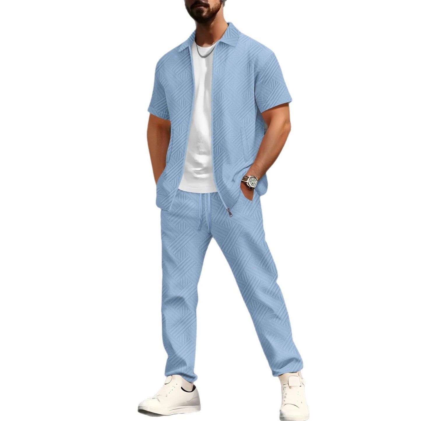 Herren Freizeitanzug Modern Strukturdesign Reißverschlusstaschen