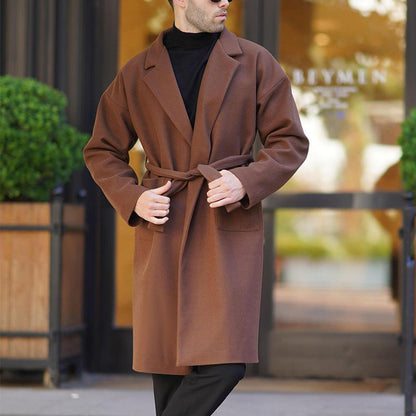 Herren Wollmantel Eleganter Wintermantel Mit Gürtel