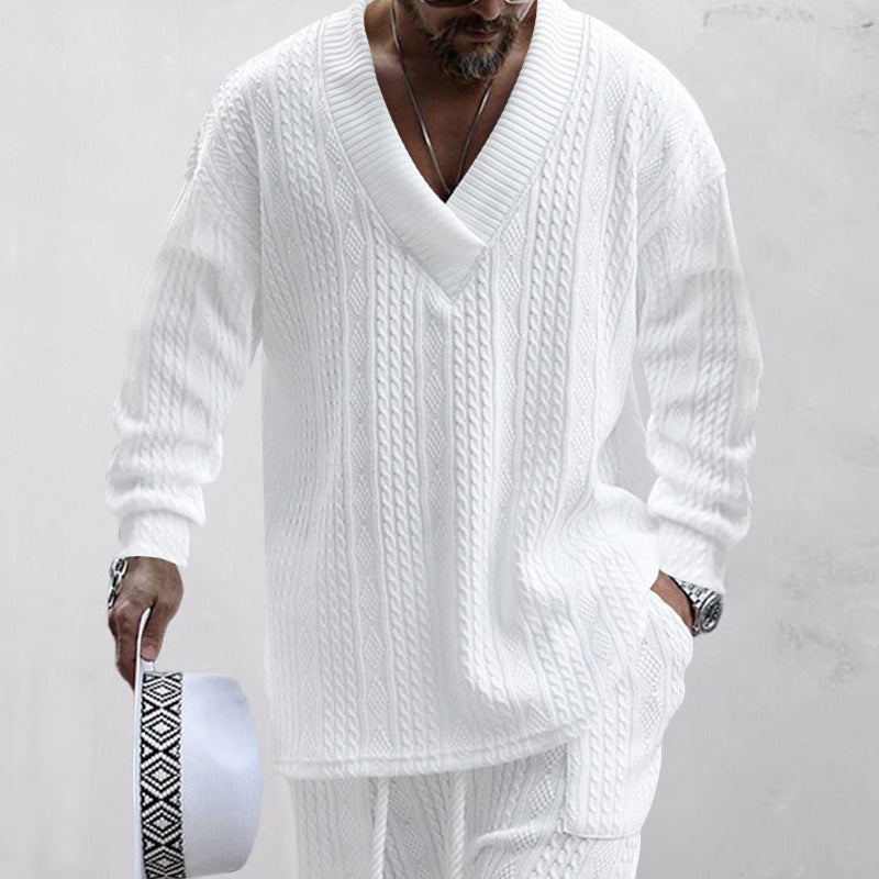 Herren Strickpullover Modern V-Ausschnitt Zopfmuster Luxus Design