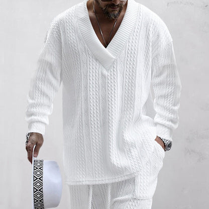 Herren Strickpullover Modern V-Ausschnitt Zopfmuster Luxus Design