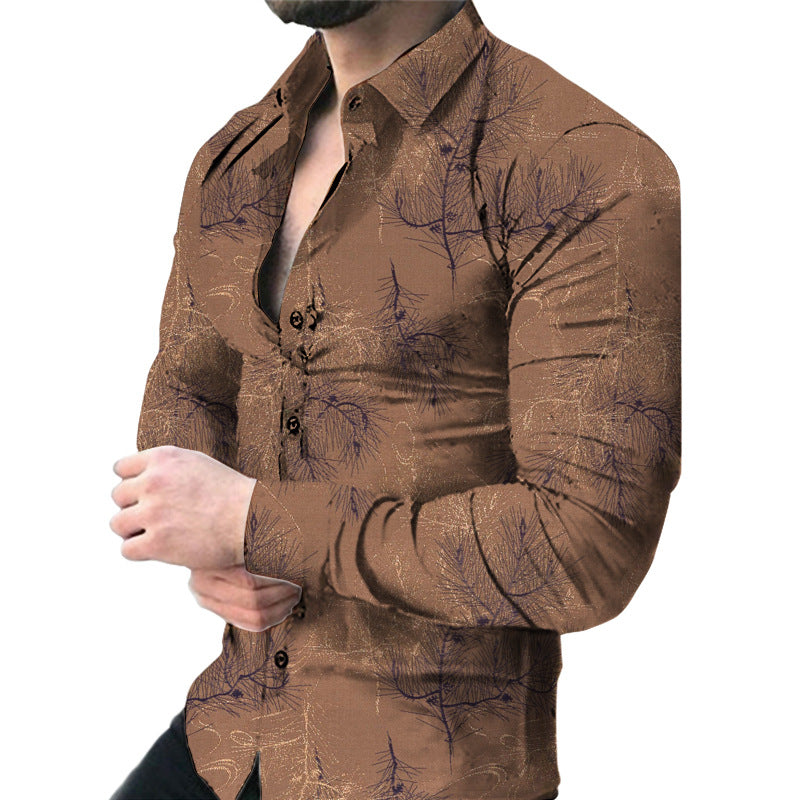 Herren Kurzarmhemd Slim Fit Blumenmuster Elegant