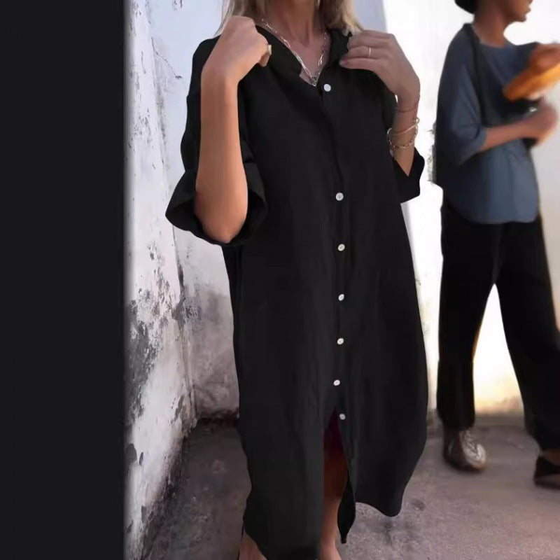 Leinen Hemdkleid Lockere Fit Baumwolle Sommerkleid