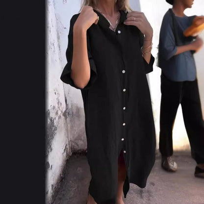 Leinen Hemdkleid Lockere Fit Baumwolle Sommerkleid