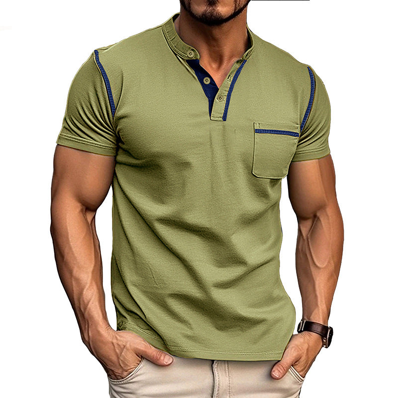 Herren Polohemd Modern mit Brusttasche und Henley Kragen