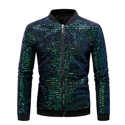 Herren Bomberjacke Glitzer Pailletten Modern Stylish