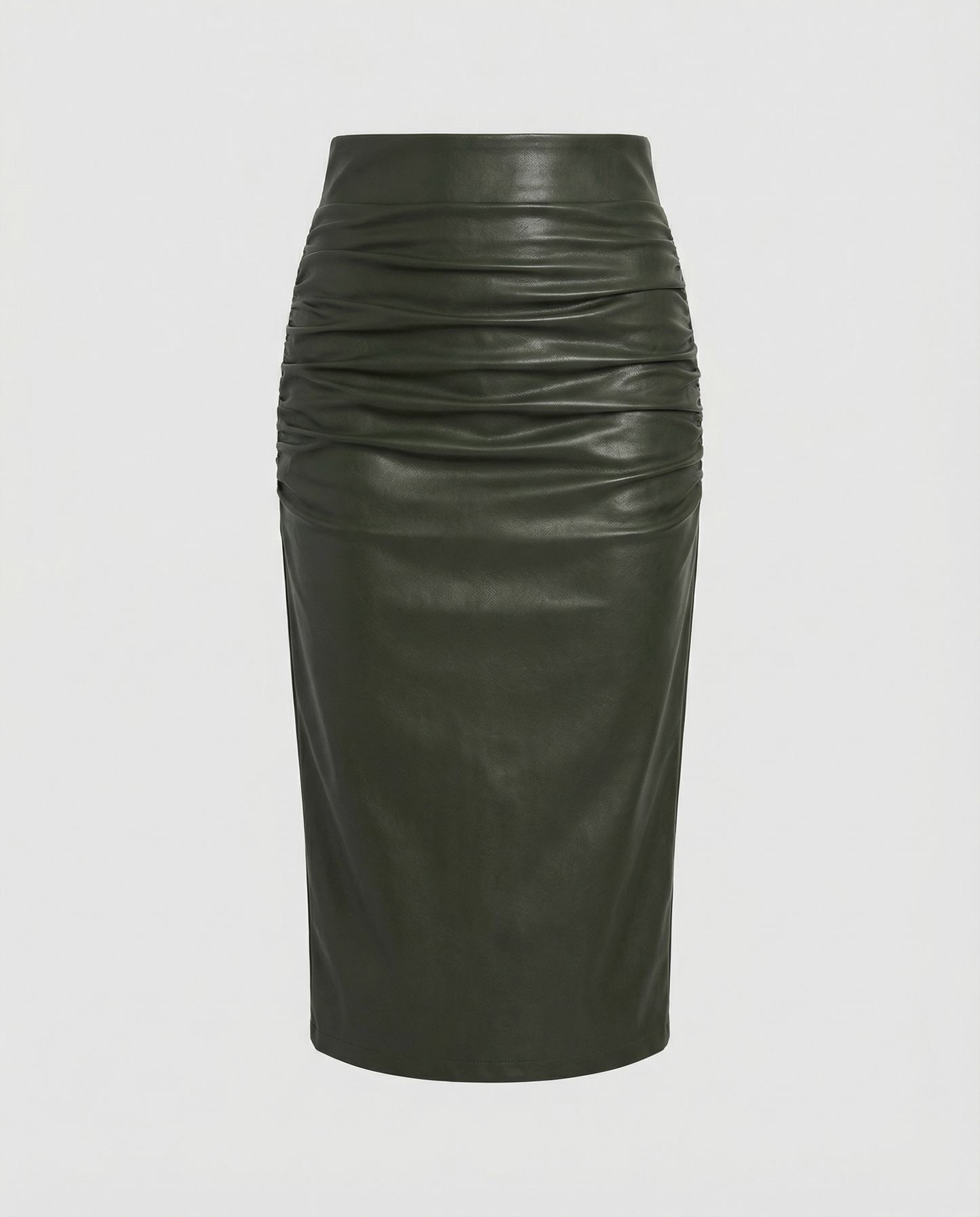 Lederrock Damen Midi Raffung Elegant Schwarz