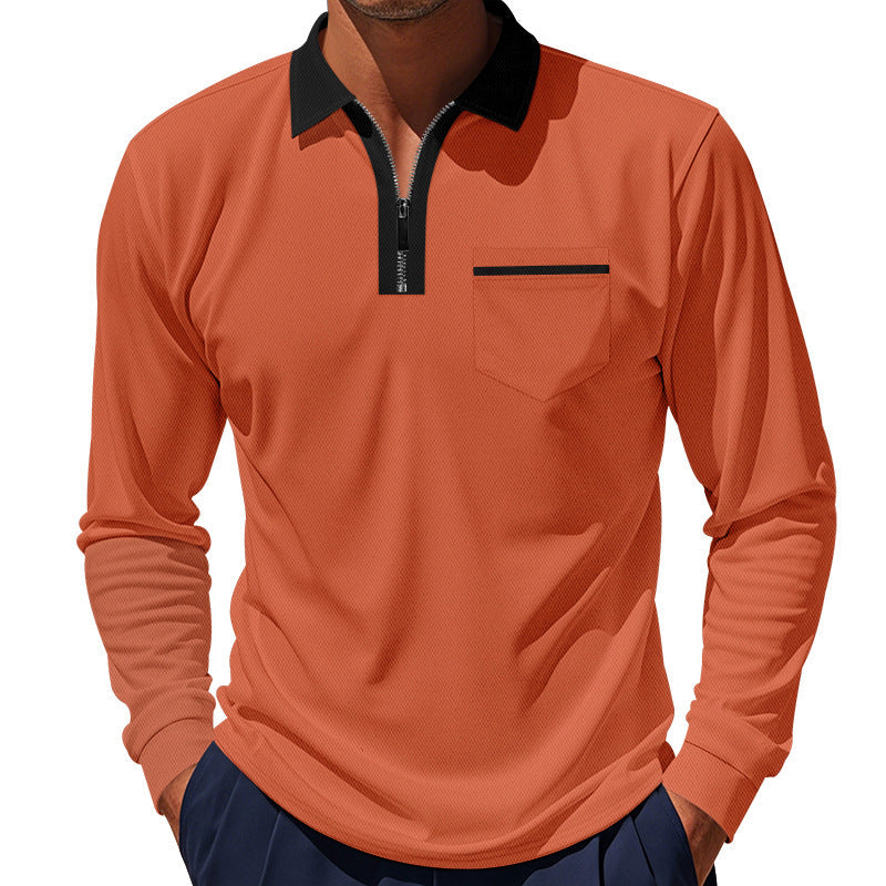 Herren Polohemd Langarm Modern mit Reißverschluss und Brusttasche