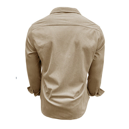 Herren Langarmhemd Streifenmuster 2 Brusttaschen Modern