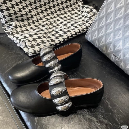 Damen Ballerinas Schuhe Elegante Metallriemchen