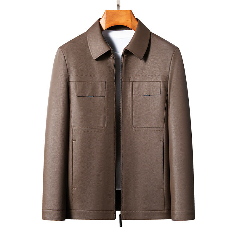 Herren Lederjacke Schwarz Stilvoll Mit Taschen