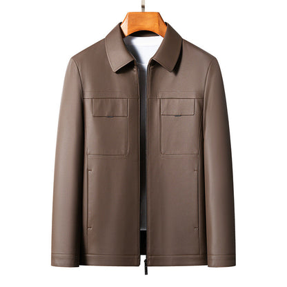 Herren Lederjacke Schwarz Stilvoll Mit Taschen