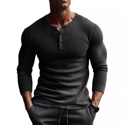 Herren Langarmshirt Strukturiert Rippenmuster Modern