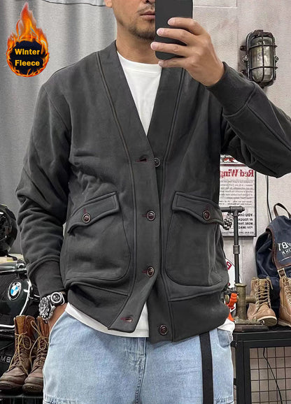 Herren Fleecejacke Modern mit Taschen und Knöpfen Warm