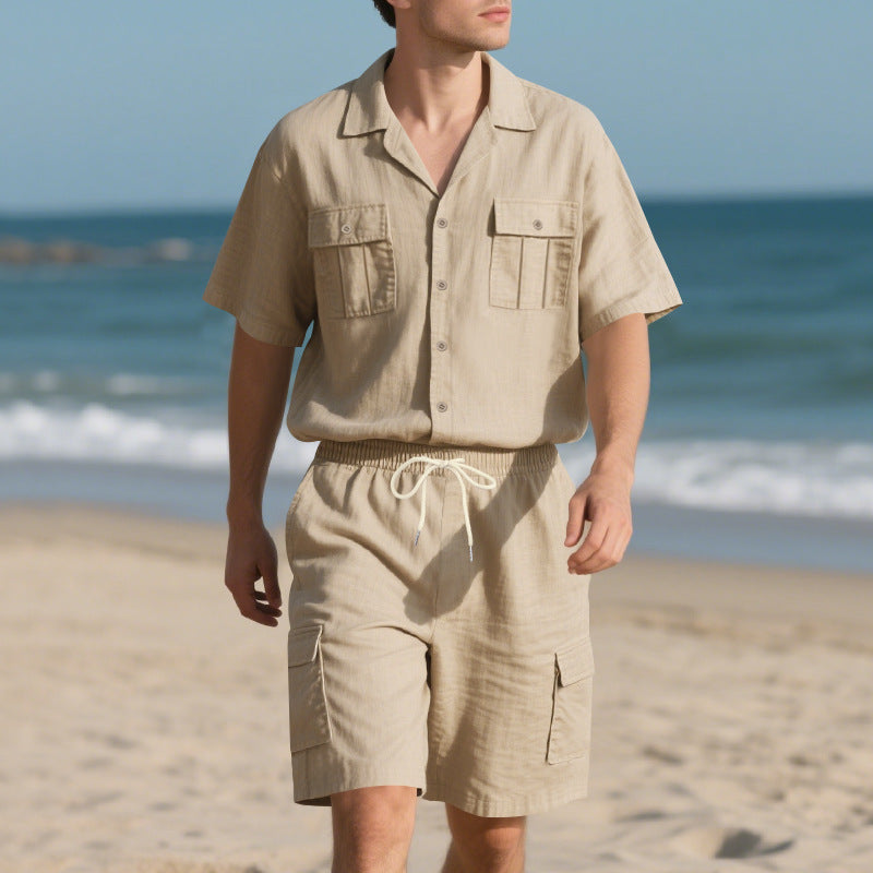 Herren Strandoutfit Kurzarmshirt Cargo Shorts Sommer