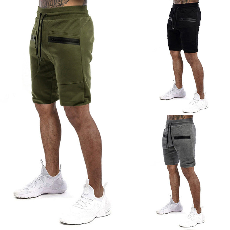 Herren Sport Shorts Verstellbarer Bund Reißverschlusstaschen