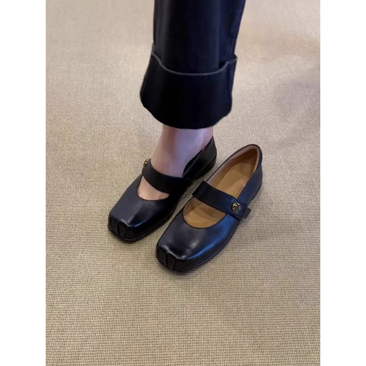 Damen Ballerinas Breiter Riemen Modern Modisch