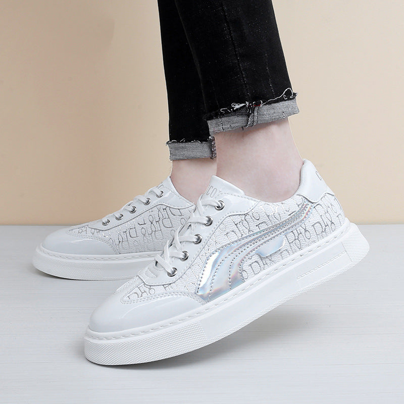 Damen Sneaker Glanz Optik Grafik Design Trendy