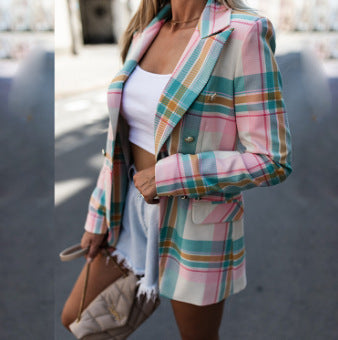 Damen Blazer Karierter Modern Geschnürt