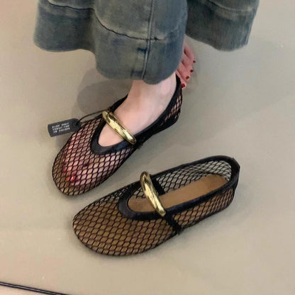 Damen Ballerinas Mesh Schimmer Riemen Moderne