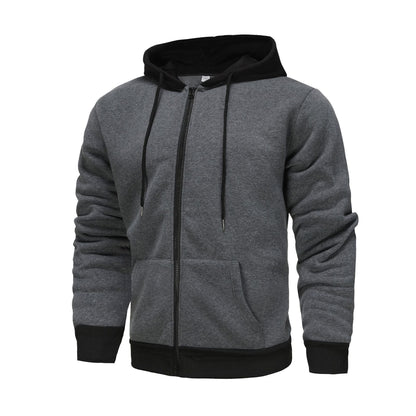 Herren Hoodie Zip mit Kontrastfarbe und Kängurutasche Sportlich