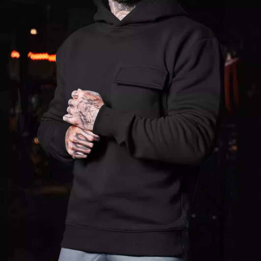 Herren Hoodie mit Brusttasche Modern Sportlich Grau